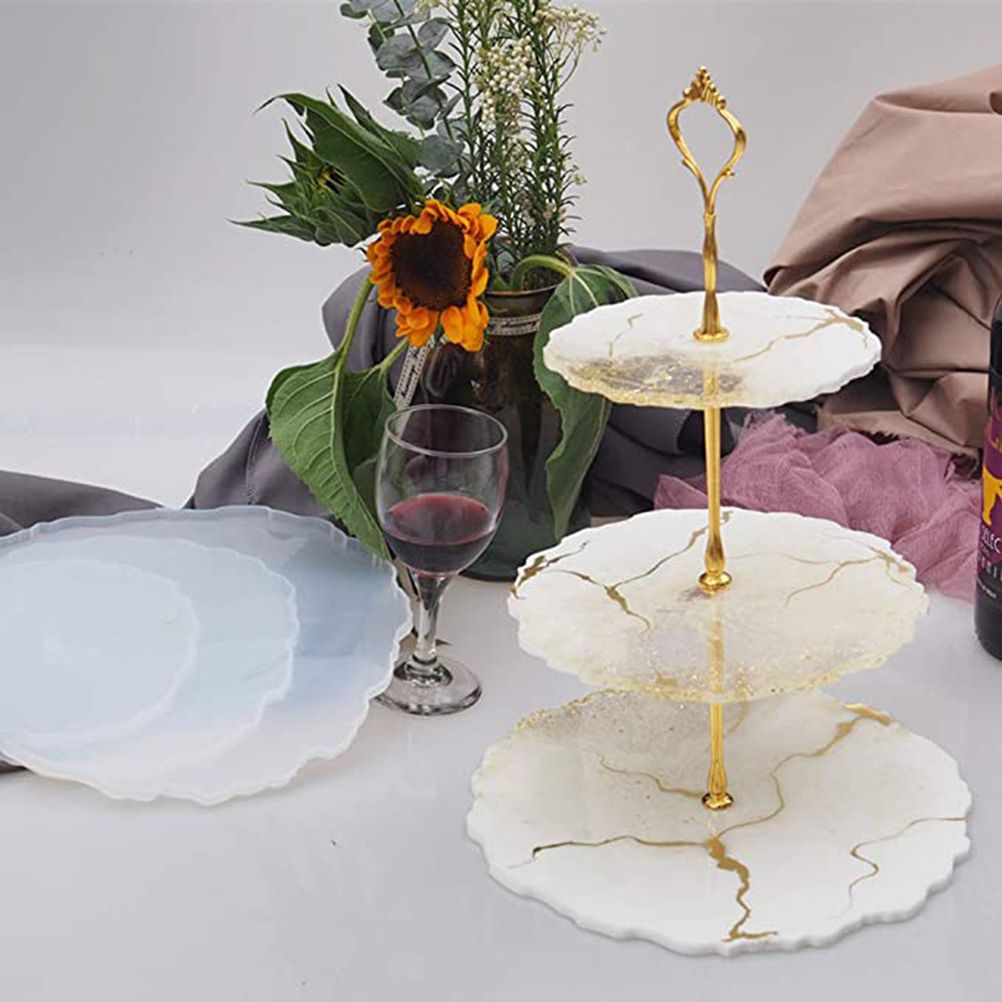 6pcs/set 3 Tier Cake Stand Silicone Resin Tray Molds DIY Irregular Mold Home Decoration Craft