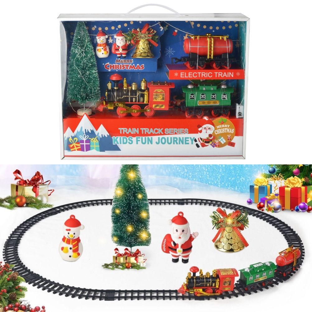 Christmas Train Set Electric Train with Lights and Music Railway Tracks Set Battery Operated Tracks Playset Christmas Gift for Kids