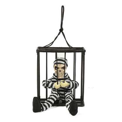 Halloween Scary Screaming Animated Skeleton Cage Prisoner with Light Up Eyes Haunted House Props Halloween Party Decorations