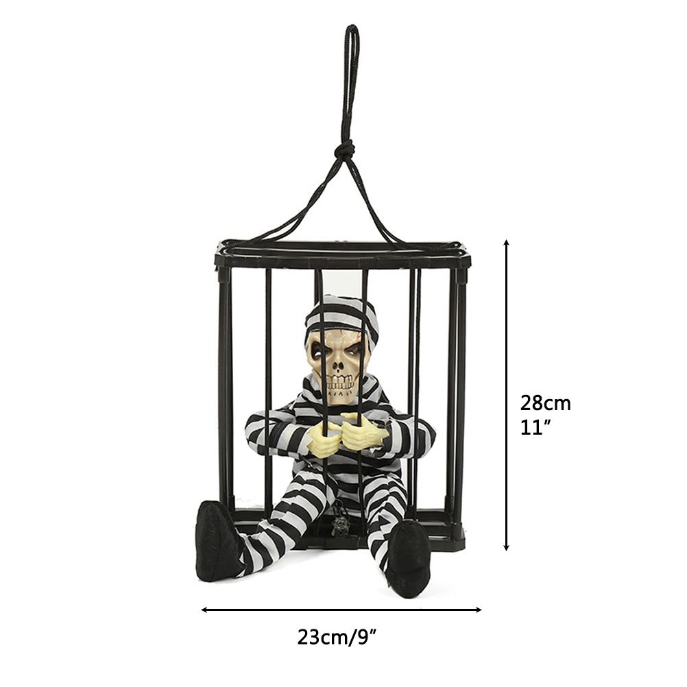 Halloween Scary Screaming Animated Skeleton Cage Prisoner with Light Up Eyes Haunted House Props Halloween Party Decorations