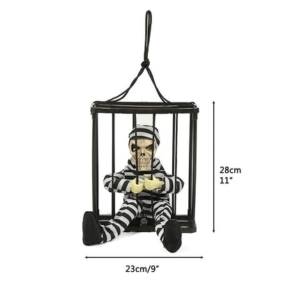 Halloween Scary Screaming Animated Skeleton Cage Prisoner with Light Up Eyes Haunted House Props Halloween Party Decorations