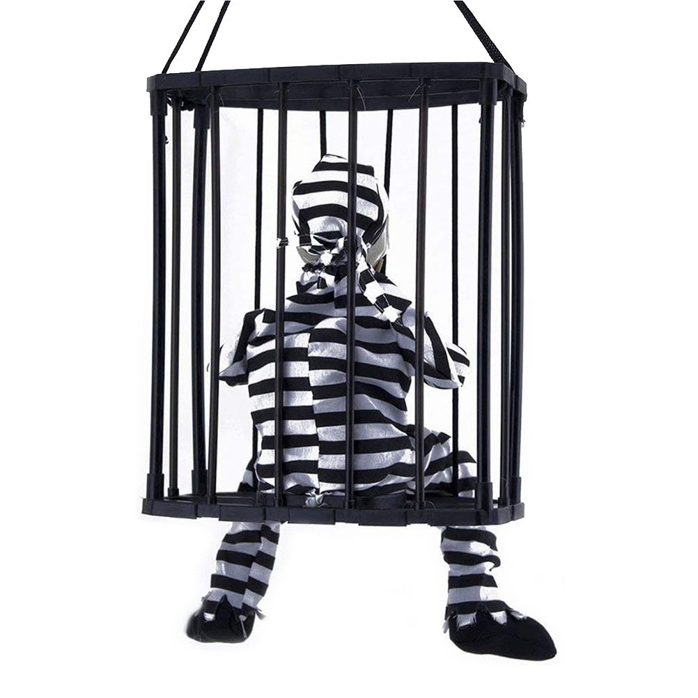 Halloween Scary Screaming Animated Skeleton Cage Prisoner with Light Up Eyes Haunted House Props Halloween Party Decorations