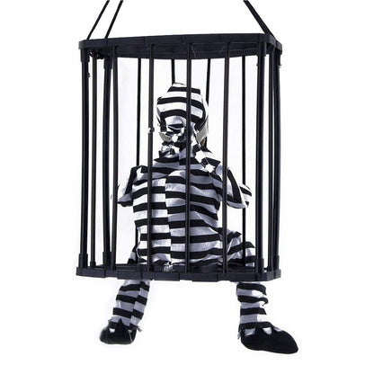Halloween Scary Screaming Animated Skeleton Cage Prisoner with Light Up Eyes Haunted House Props Halloween Party Decorations