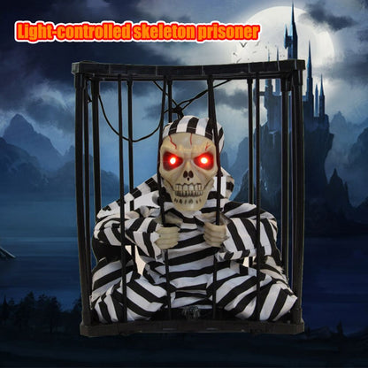 Halloween Scary Screaming Animated Skeleton Cage Prisoner with Light Up Eyes Haunted House Props Halloween Party Decorations