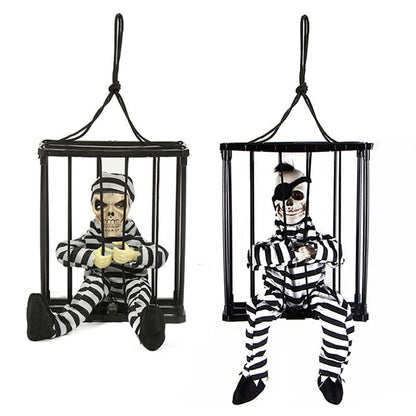 Halloween Scary Screaming Animated Skeleton Cage Prisoner with Light Up Eyes Haunted House Props Halloween Party Decorations