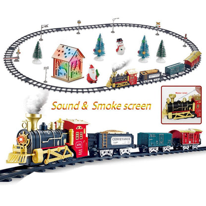 Christmas Train Set Electric Steam Locomotive Train with Lights Music Battery Operated Tracks Playset Christmas Gift for Kids Boys Girls