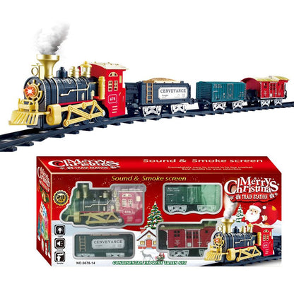 Christmas Train Set Electric Steam Locomotive Train with Lights Music Battery Operated Tracks Playset Christmas Gift for Kids Boys Girls