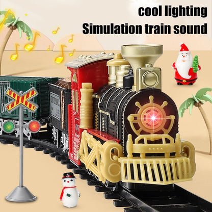 Christmas Train Set Electric Steam Locomotive Train with Lights Music Battery Operated Tracks Playset Christmas Gift for Kids Boys Girls