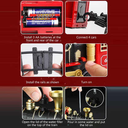 Christmas Train Set Electric Steam Locomotive Train with Lights Music Battery Operated Tracks Playset Christmas Gift for Kids Boys Girls