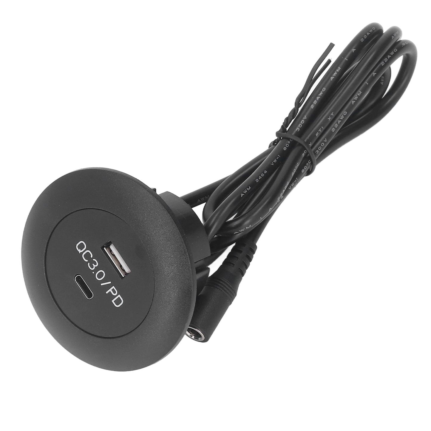Embedded Charging Round Port QC3.0 Fast Charging Phone Desktop Charger Station for Home 12‑30V 30W Black