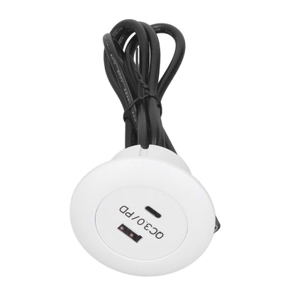 Embedded Charging Round Port QC3.0 Fast Charging Phone Desktop Charger Station for Home 12‑30V 30W White