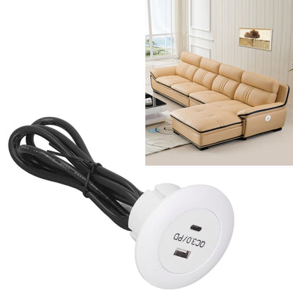Embedded Charging Round Port QC3.0 Fast Charging Phone Desktop Charger Station for Home 12‑30V 30W White