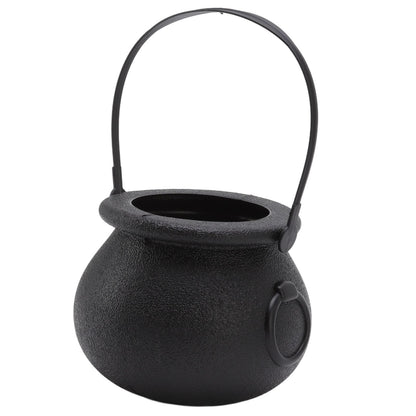 Candy Bucket Plastic Black Portable Cauldron Kettle Halloween Party Decoration with Handle for Kids