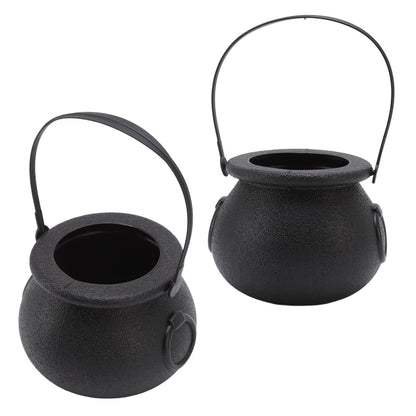 Candy Bucket Plastic Black Portable Cauldron Kettle Halloween Party Decoration with Handle for Kids