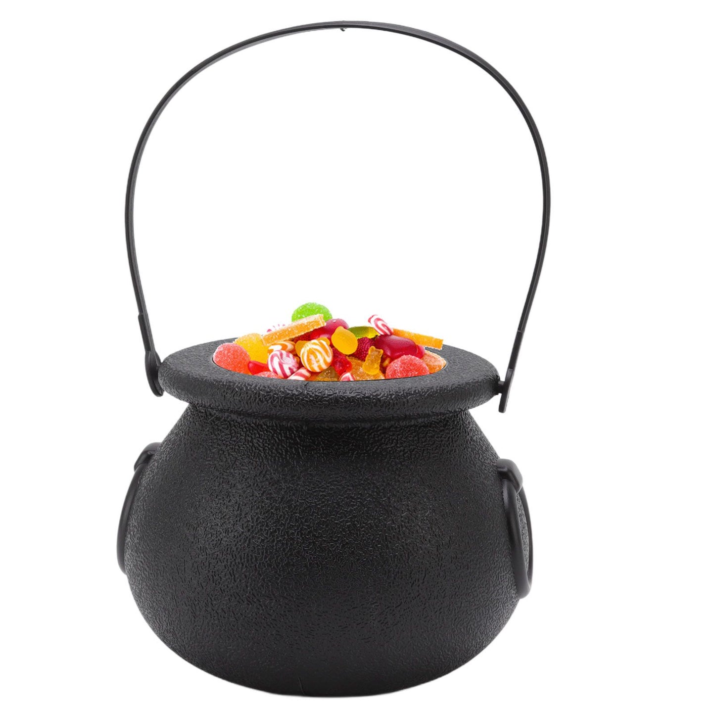 Candy Bucket Plastic Black Portable Cauldron Kettle Halloween Party Decoration with Handle for Kids