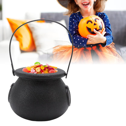 Candy Bucket Plastic Black Portable Cauldron Kettle Halloween Party Decoration with Handle for Kids