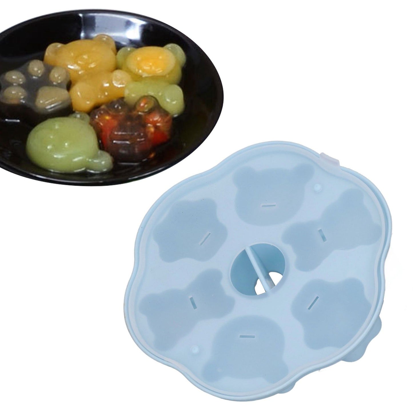 Jelly Mold Silicone Lovely Bear Cat Paw Ice Cube Cake Pudding Kitchen Mould with Lid for Home Kitchen Blue
