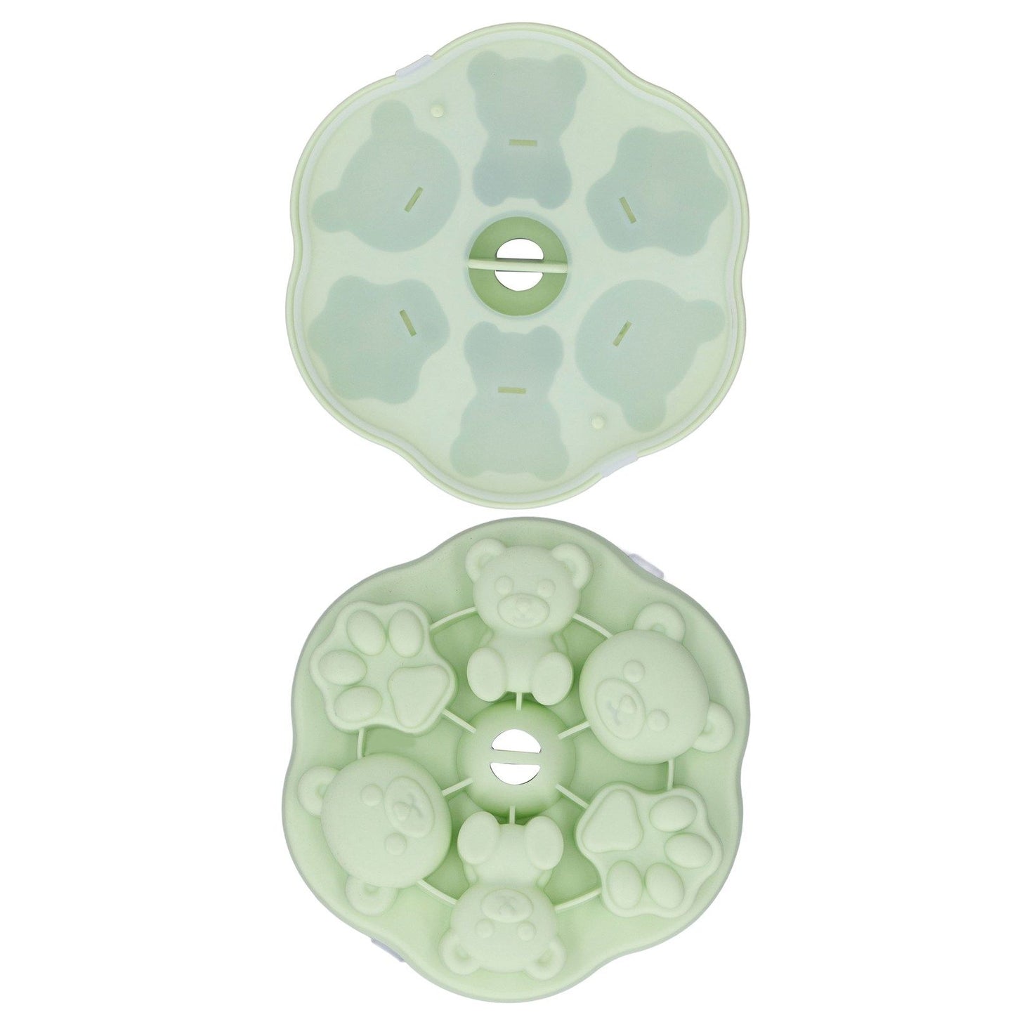 Jelly Mold Silicone Lovely Bear Cat Paw Ice Cube Cake Pudding Kitchen Mould with Lid for Home Kitchen Green