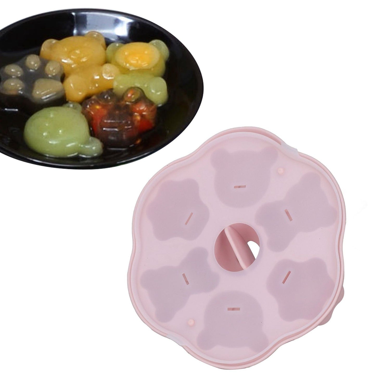 Jelly Mold Silicone Lovely Bear Cat Paw Ice Cube Cake Pudding Kitchen Mould with Lid for Home Kitchen Pink