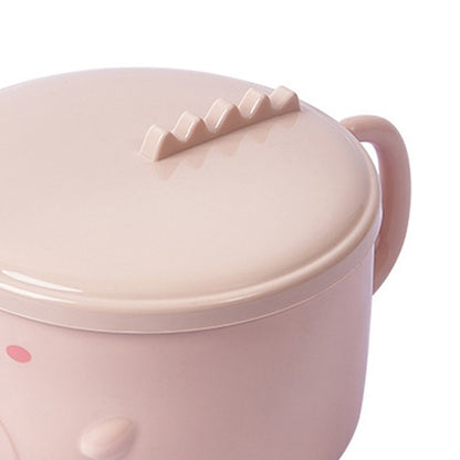 Cartoon Dinosaur Noodle Bowl Stainless Steel Inner Bowl with Handle and Lid for Home School Pink