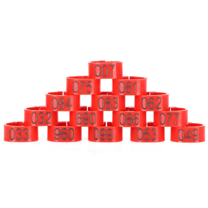 100Pcs Pigeons Identify Ring 001‑100 Numbered Poultry Leg Ring Bird Leg Bands Foot Ring10mm Red Ring with Number