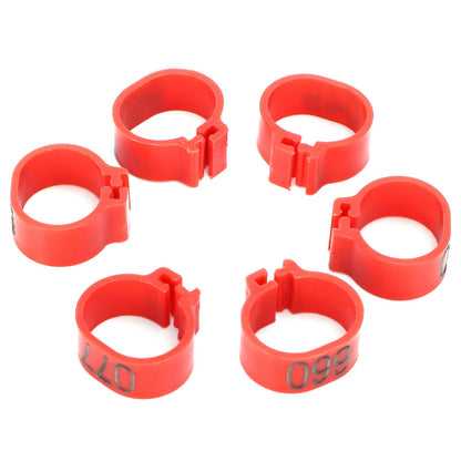 100Pcs Pigeons Identify Ring 001‑100 Numbered Poultry Leg Ring Bird Leg Bands Foot Ring10mm Red Ring with Number