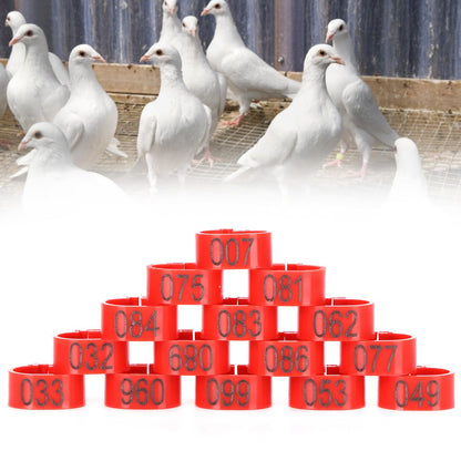 100Pcs Pigeons Identify Ring 001‑100 Numbered Poultry Leg Ring Bird Leg Bands Foot Ring10mm Red Ring with Number