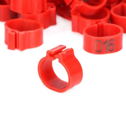 100Pcs Pigeons Identify Ring 001‑100 Numbered Poultry Leg Ring Bird Leg Bands Foot Ring10mm Red Ring with Number
