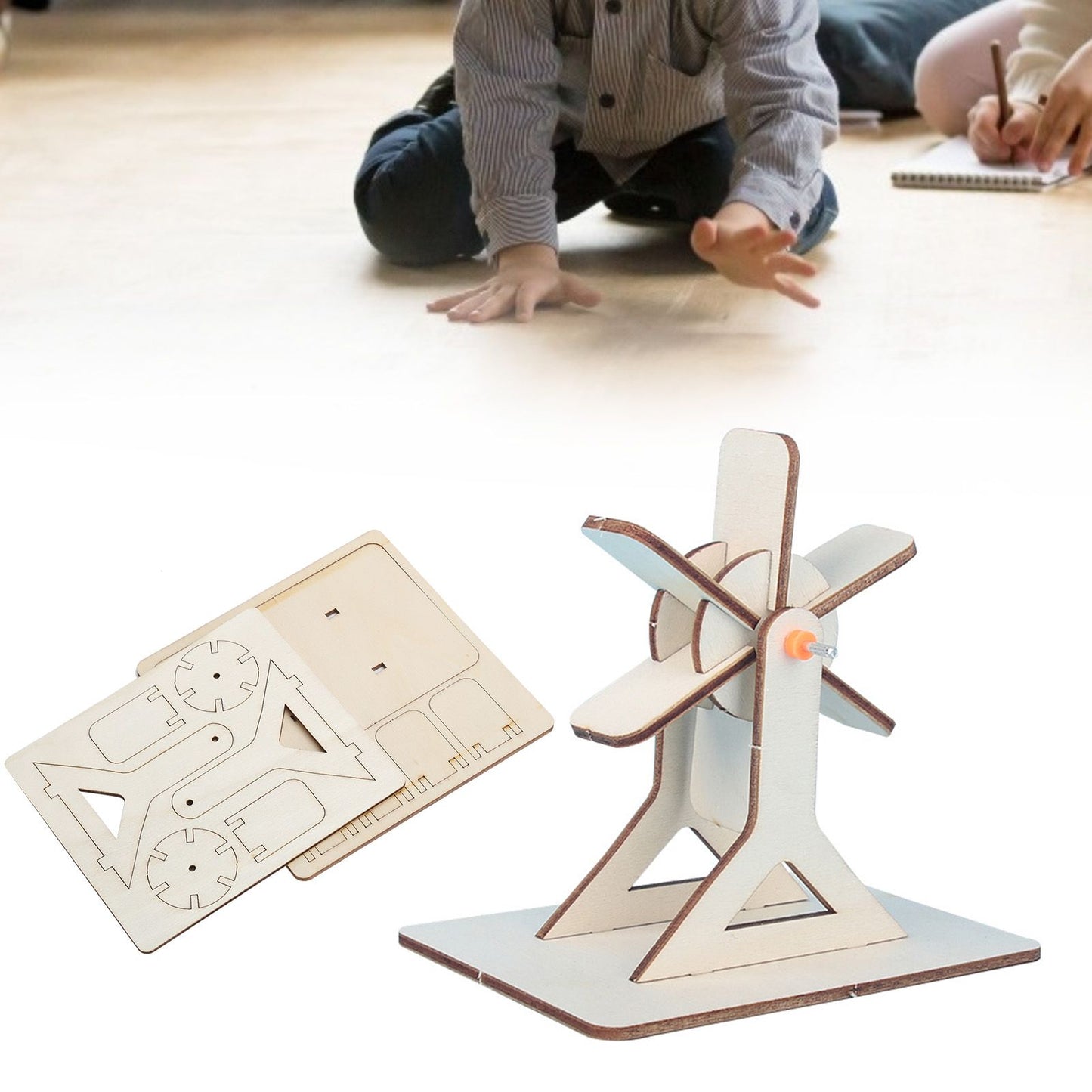 4 Sets Wooden Water Wheel Toys DIY Children Technology DIY Assembly Puzzle Model