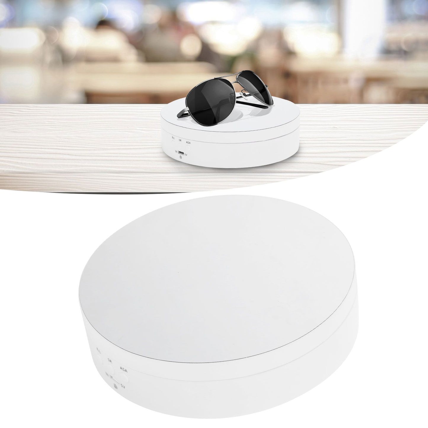 3 Speeds Electric Rotating Display Stand 360 Degree Turntable Jewelry Holder USB ChargingWhite