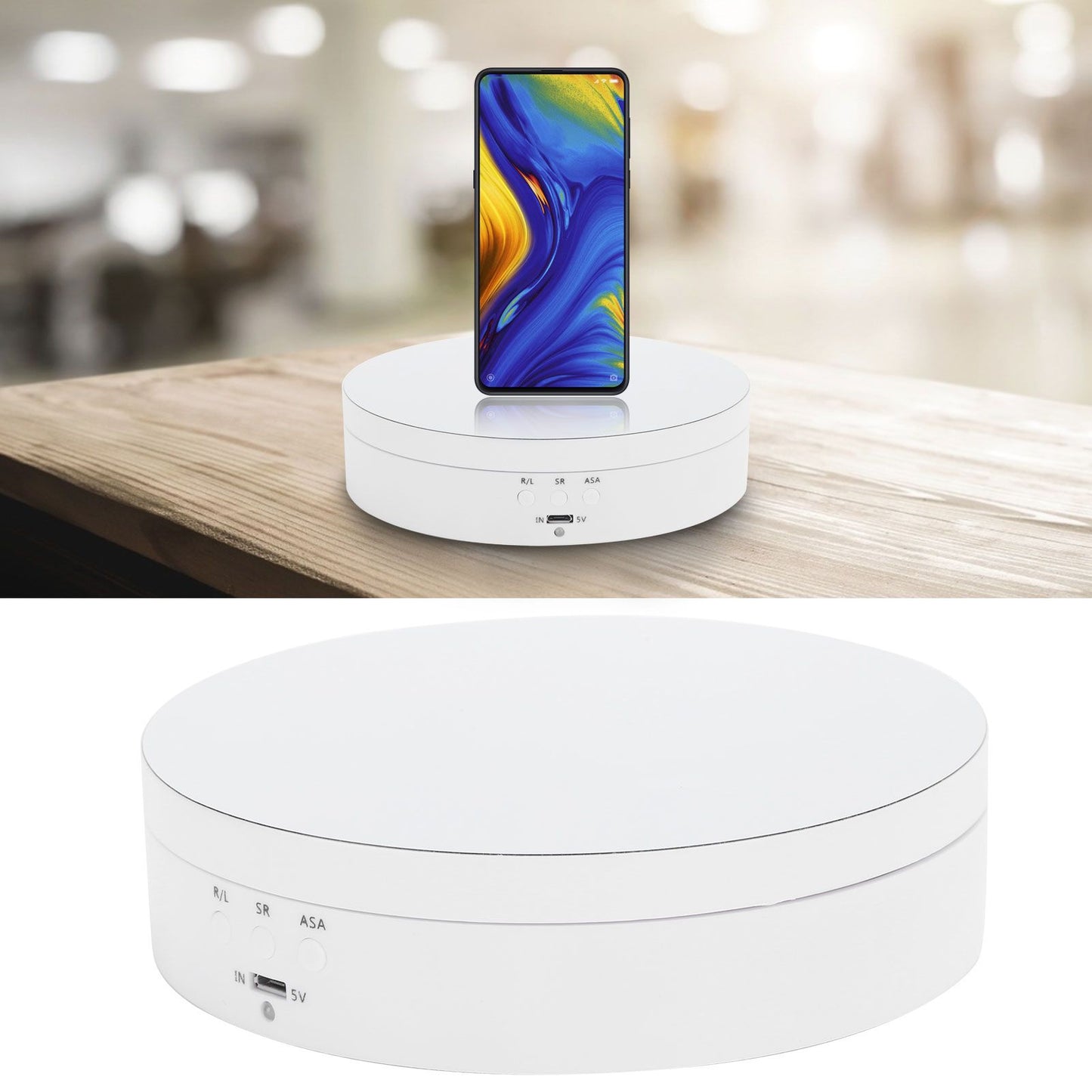 3 Speeds Electric Rotating Display Stand 360 Degree Turntable Jewelry Holder USB ChargingWhite