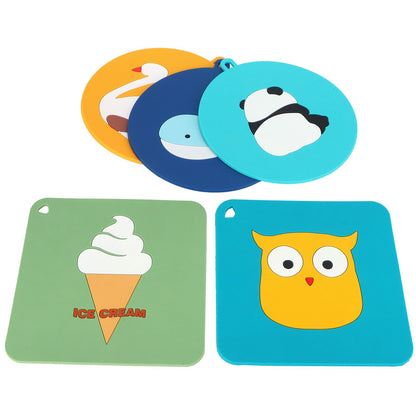 5PCS Silicone Placemat Cute Cartoon Animals Coaster Heat Resistant Table Mats for Home Kitchen