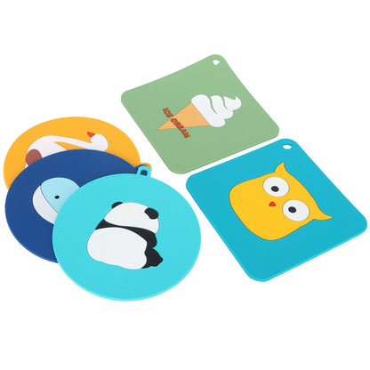 5PCS Silicone Placemat Cute Cartoon Animals Coaster Heat Resistant Table Mats for Home Kitchen