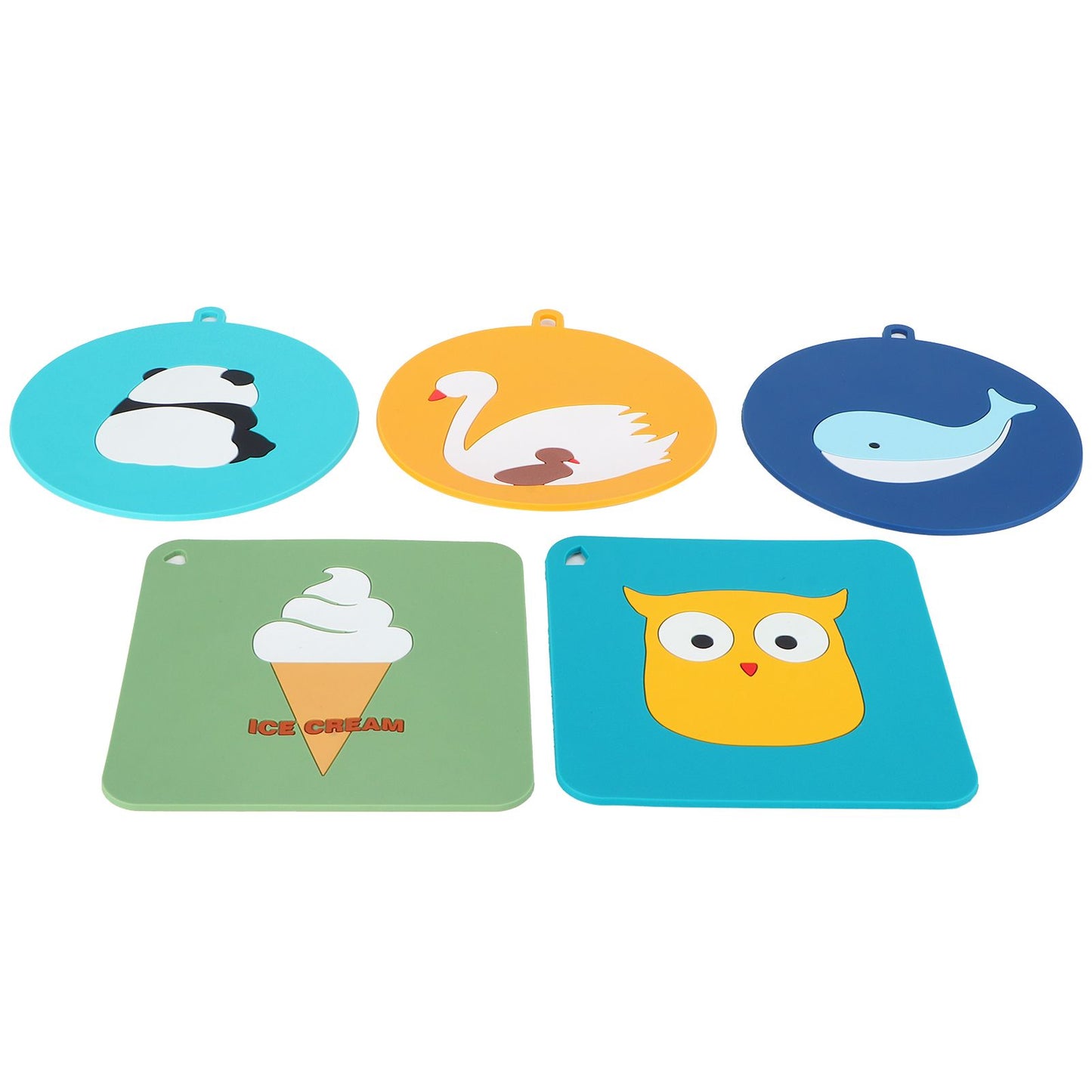 5PCS Silicone Placemat Cute Cartoon Animals Coaster Heat Resistant Table Mats for Home Kitchen