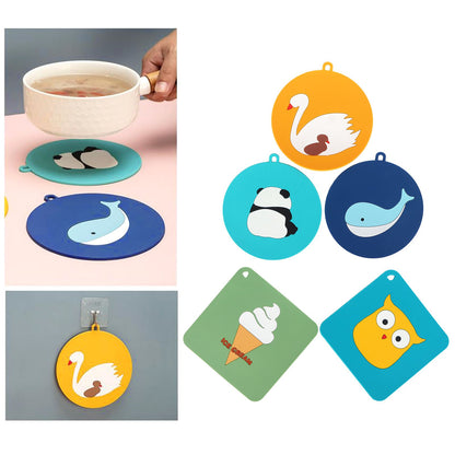 5PCS Silicone Placemat Cute Cartoon Animals Coaster Heat Resistant Table Mats for Home Kitchen