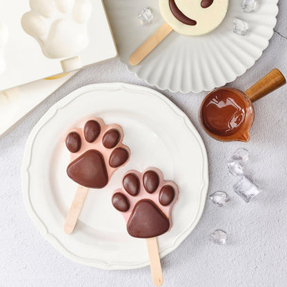 4 Cavities Ice Cream Mold Silicone Popsicle Mold Homemade Heart Shaped Paw Ice Cream Mold for DIY Popsicle Cake Jelly