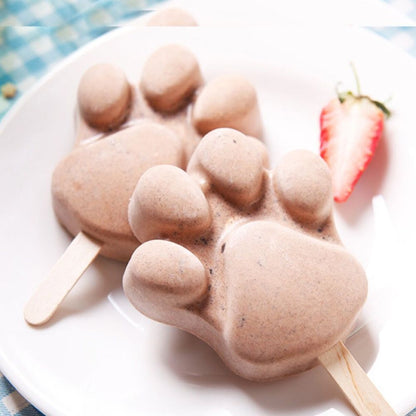 4 Cavities Ice Cream Mold Silicone Popsicle Mold Homemade Heart Shaped Paw Ice Cream Mold for DIY Popsicle Cake Jelly