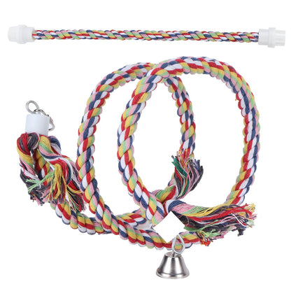 2Pcs Bird Stand Rope with Bell Colorful Hanging Cotton Rope Parrots Climbing Bar Toys