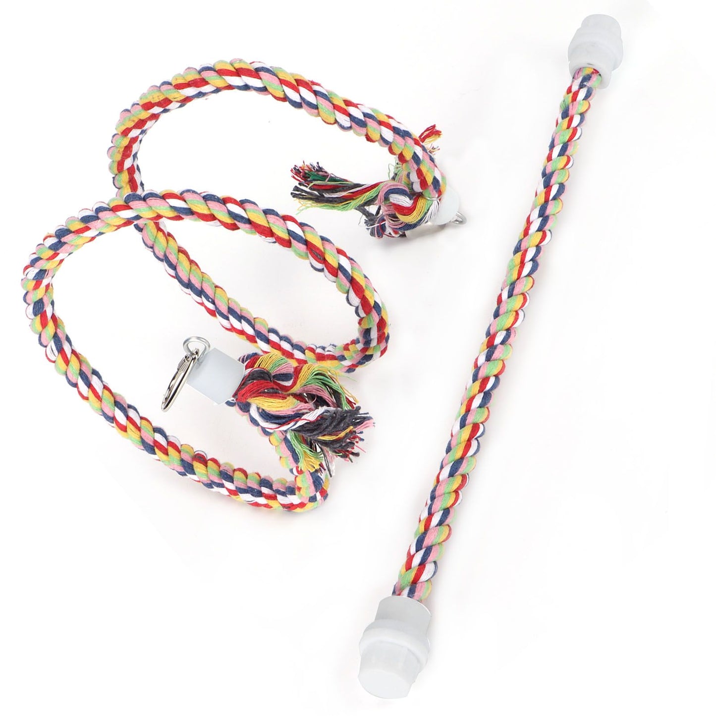 2Pcs Bird Stand Rope with Bell Colorful Hanging Cotton Rope Parrots Climbing Bar Toys