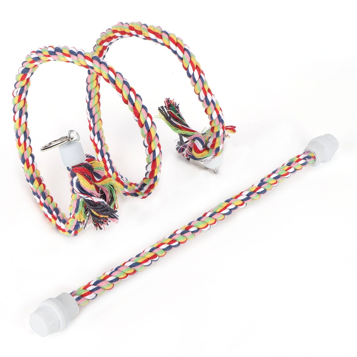 2Pcs Bird Stand Rope with Bell Colorful Hanging Cotton Rope Parrots Climbing Bar Toys