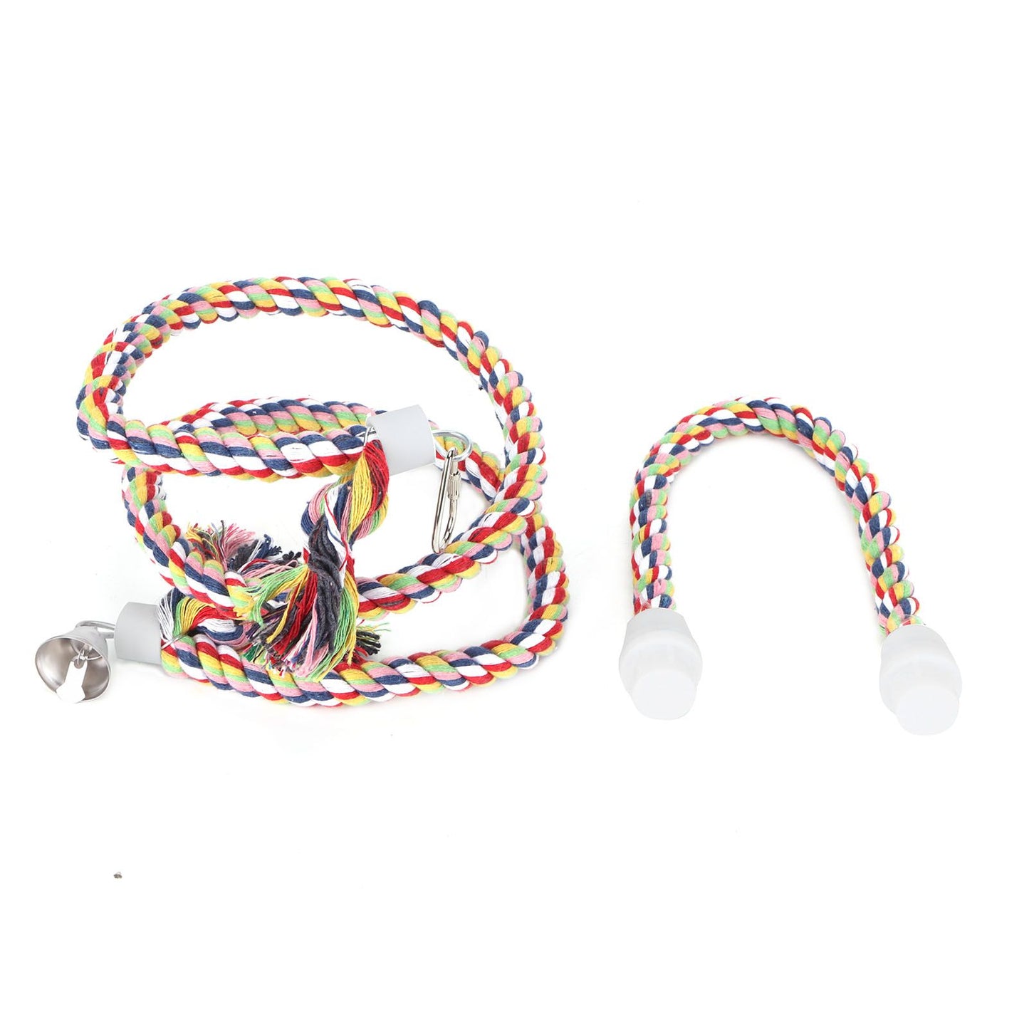 2Pcs Bird Stand Rope with Bell Colorful Hanging Cotton Rope Parrots Climbing Bar Toys