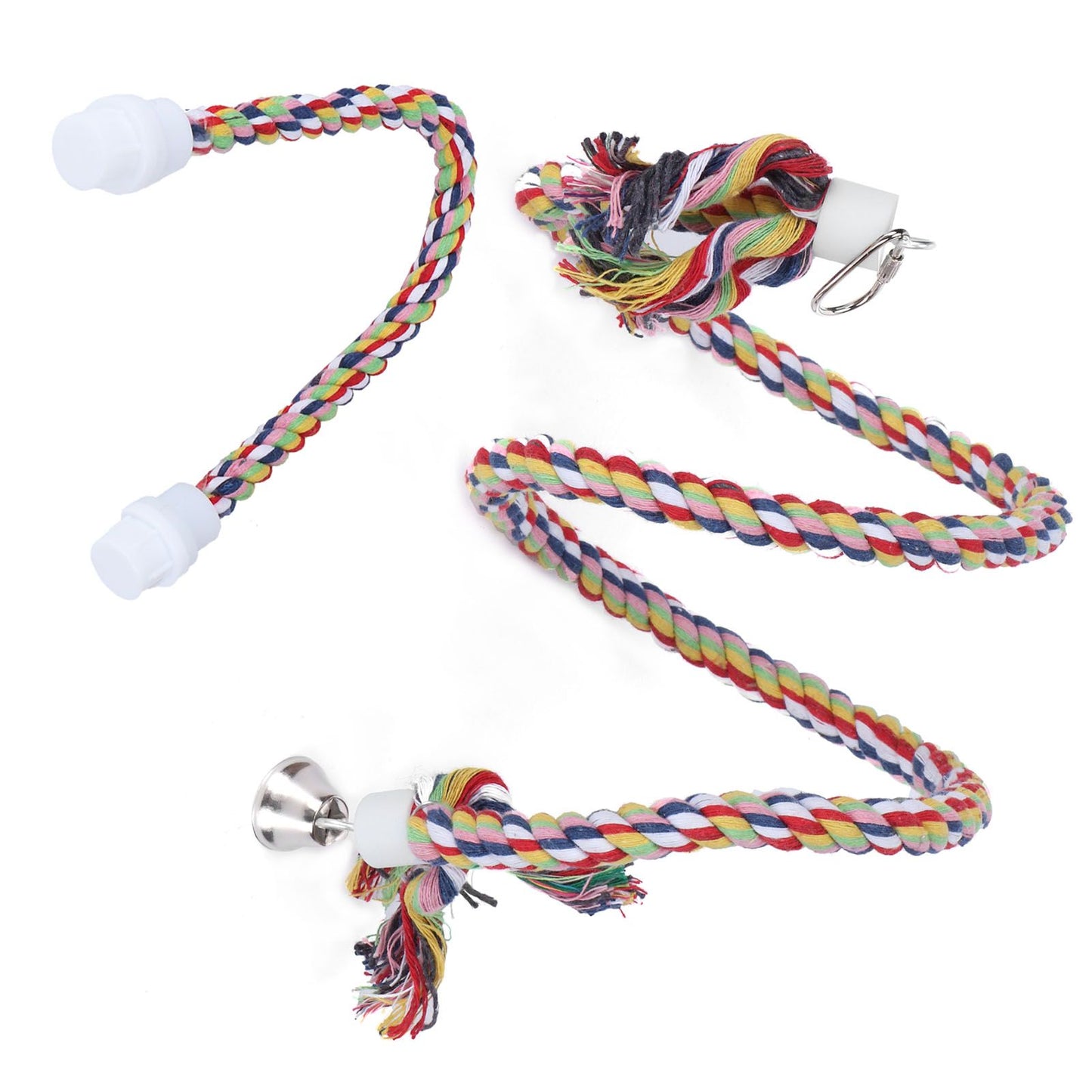 2Pcs Bird Stand Rope with Bell Colorful Hanging Cotton Rope Parrots Climbing Bar Toys