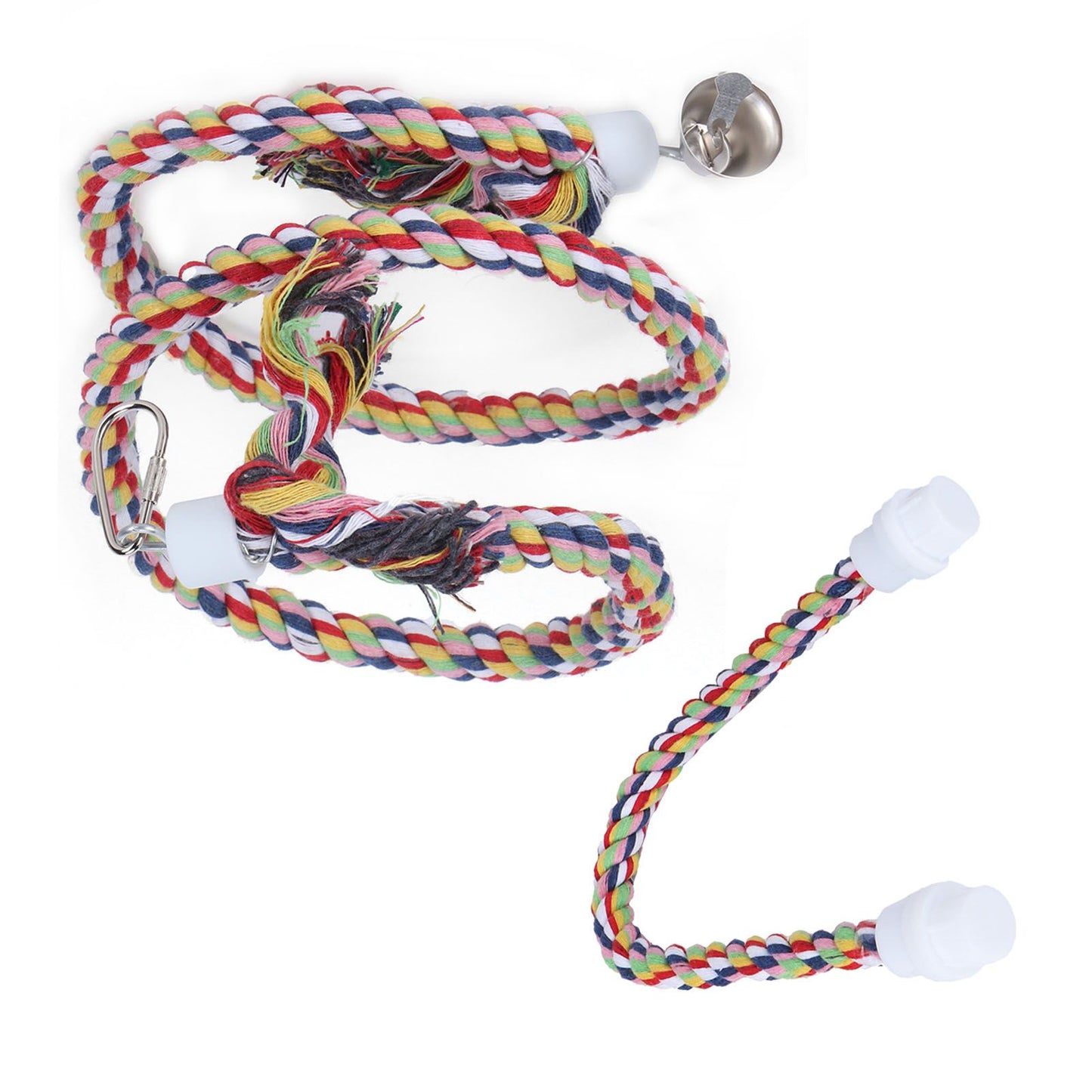 2Pcs Bird Stand Rope with Bell Colorful Hanging Cotton Rope Parrots Climbing Bar Toys