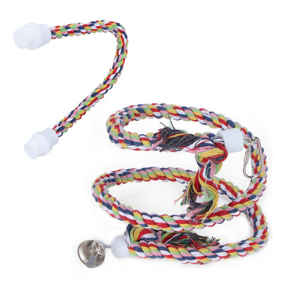 2Pcs Bird Stand Rope with Bell Colorful Hanging Cotton Rope Parrots Climbing Bar Toys