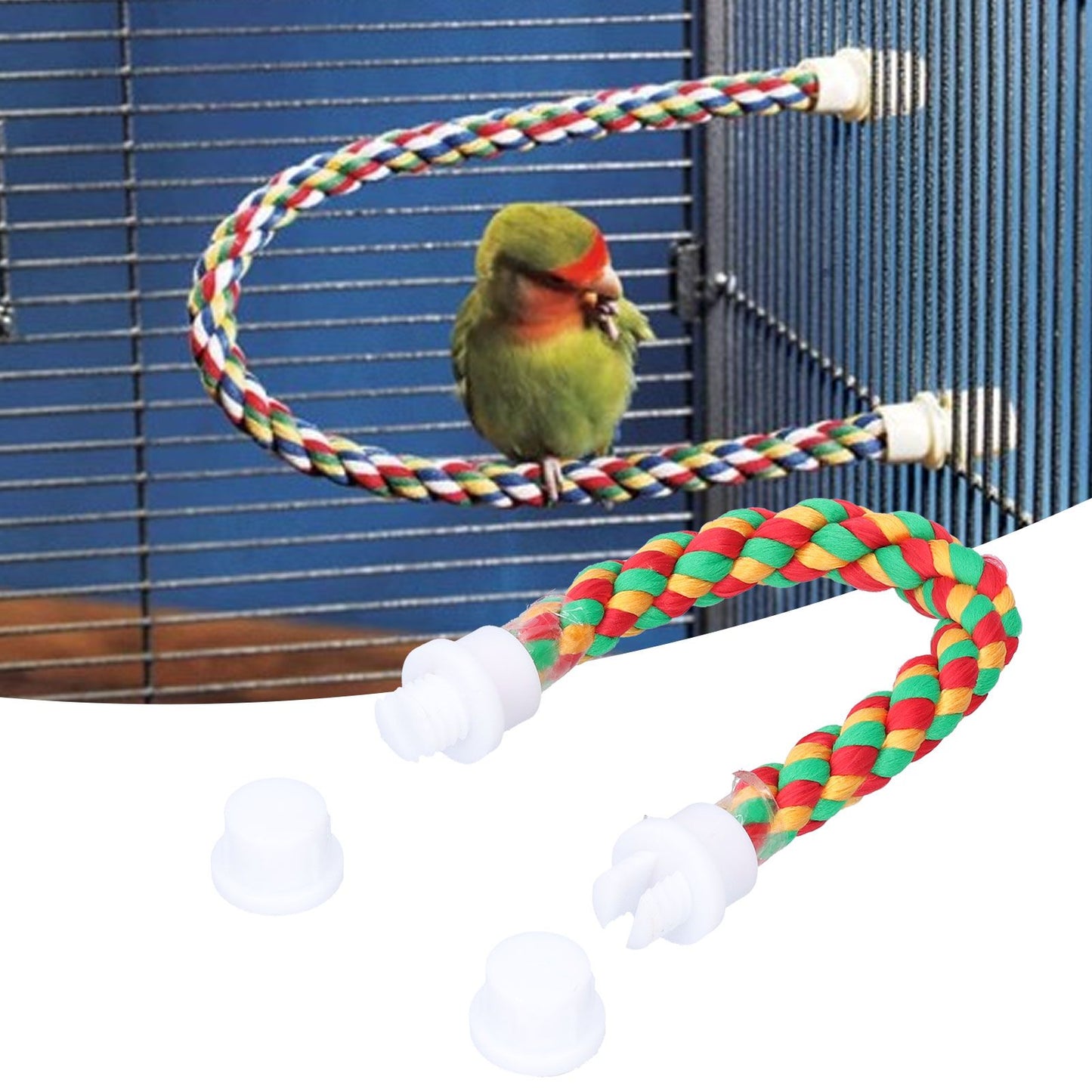 Bird Parrots Stand Colorful U Shape Cotton Rope Standing Climbing Bar Chewing Toy