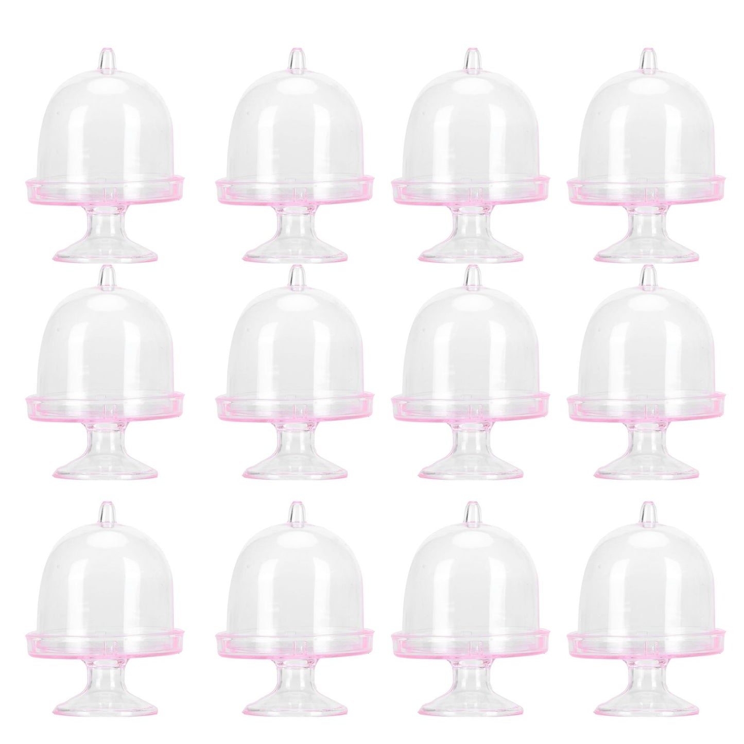12 Set Mini Candy Box Cake Stand Cupcake Candy Display Plate with Lid Party SuppliesPink