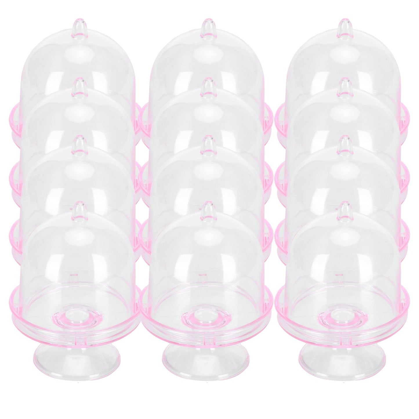 12 Set Mini Candy Box Cake Stand Cupcake Candy Display Plate with Lid Party SuppliesPink