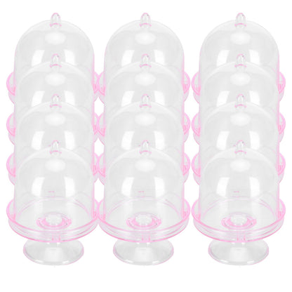 12 Set Mini Candy Box Cake Stand Cupcake Candy Display Plate with Lid Party SuppliesPink