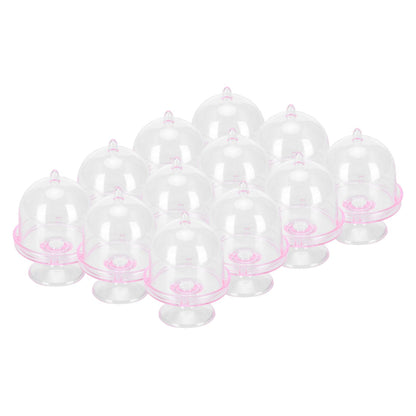 12 Set Mini Candy Box Cake Stand Cupcake Candy Display Plate with Lid Party SuppliesPink