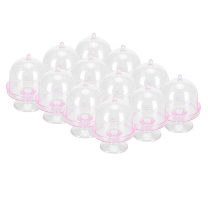 12 Set Mini Candy Box Cake Stand Cupcake Candy Display Plate with Lid Party SuppliesPink